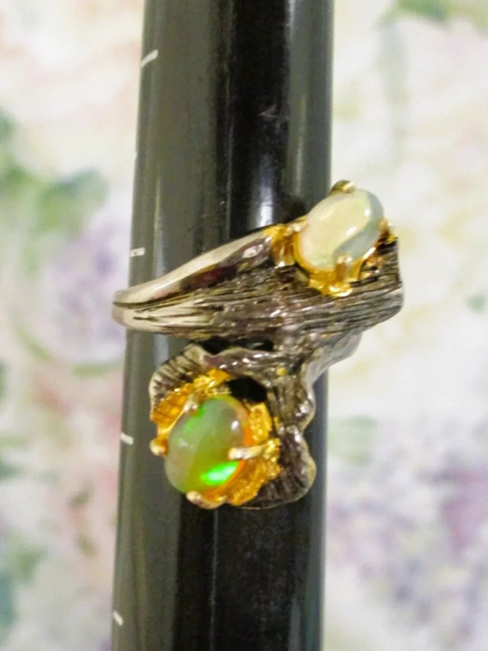 Artisan GEMSTONE STERLING Ring: Precious Opal, Sterling Silver, Gold Vermeil